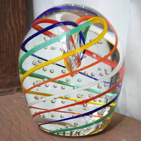 Gentile Art Glass Multicolor Swirl Controlled Bubble Paperweight STAR CITY WV - Picture 1 of 10